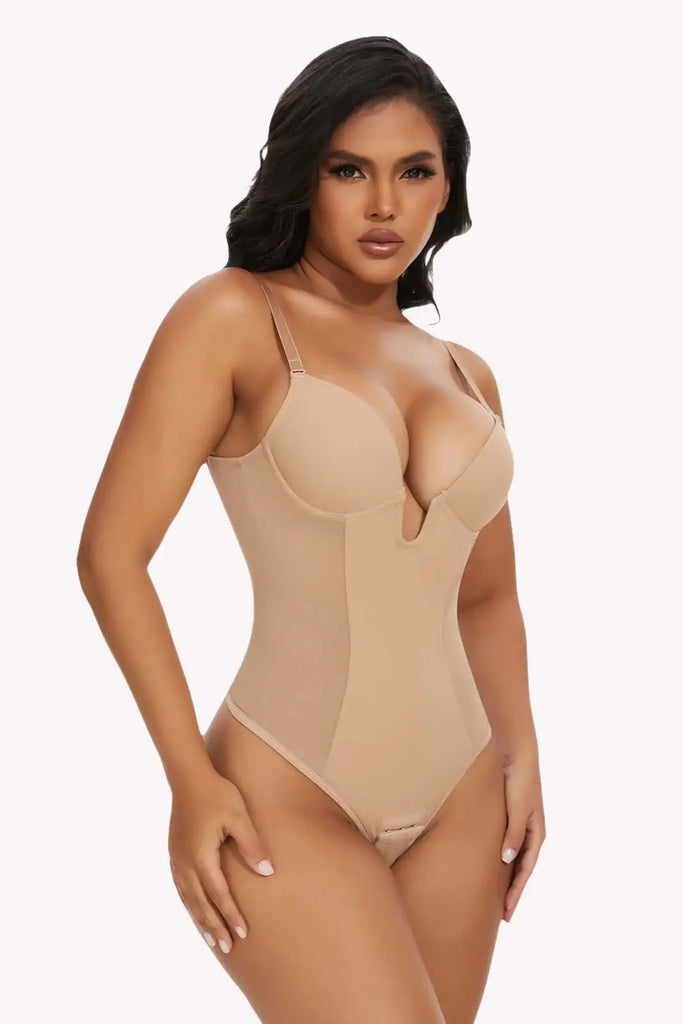 Multiway Straps Backless Plunge Thong Bodysuit Shapewear