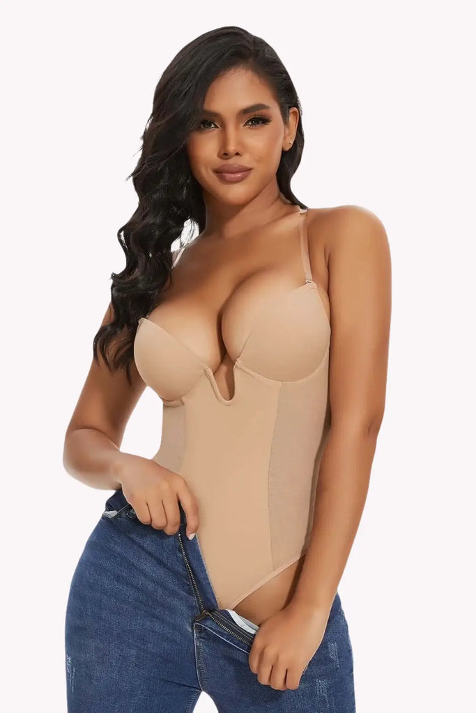 Multiway Straps Backless Plunge Thong Bodysuit Shapewear