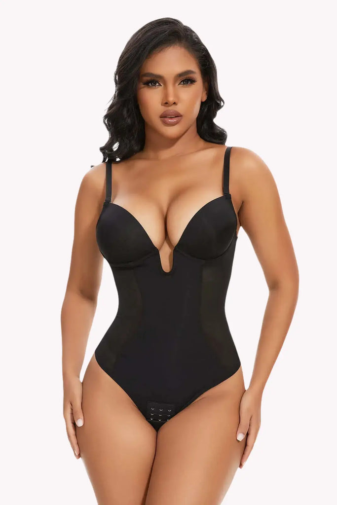 Multiway Straps Backless Plunge Thong Bodysuit Shapewear