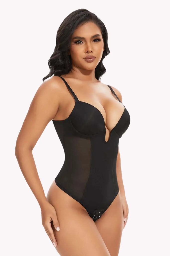 Multiway Straps Backless Plunge Thong Bodysuit Shapewear