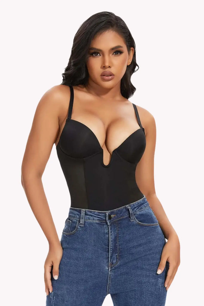 Multiway Straps Backless Plunge Thong Bodysuit Shapewear