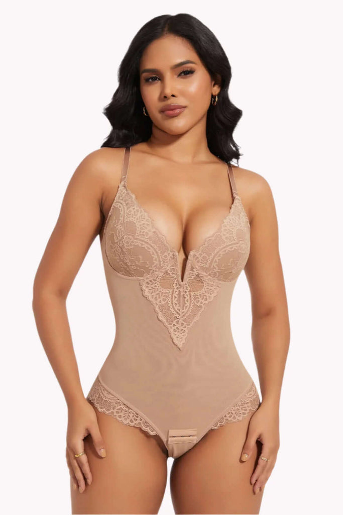 Tummy Control Deep-V Lace Bodysuit Shapewear