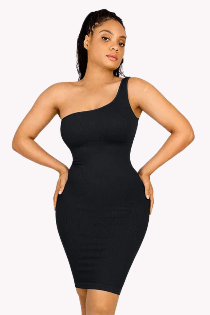 Knee Length One Shoulder Shapewear Dress